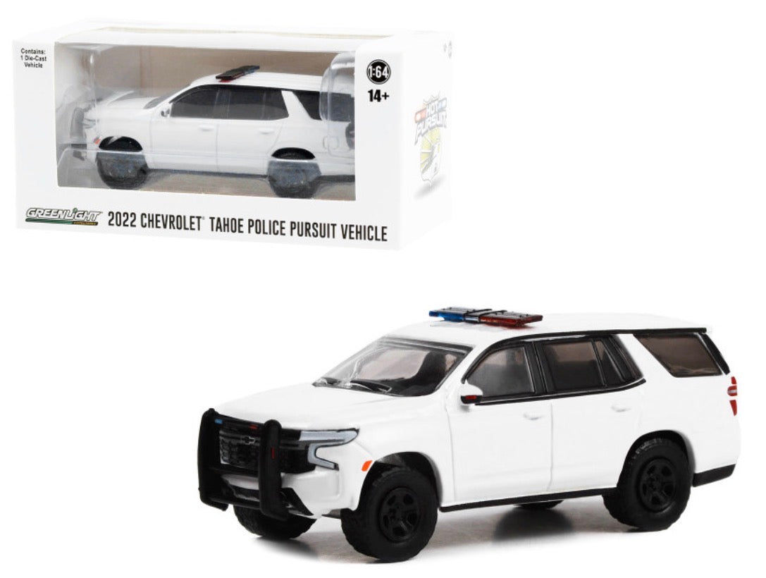 2022 Chevrolet Tahoe Police Pursuit Vehicle (PPV) White with Light Bar "Hot Pursuit" "Hobby Exclusive" Series 1/64 Diecast Model Car by Greenlight