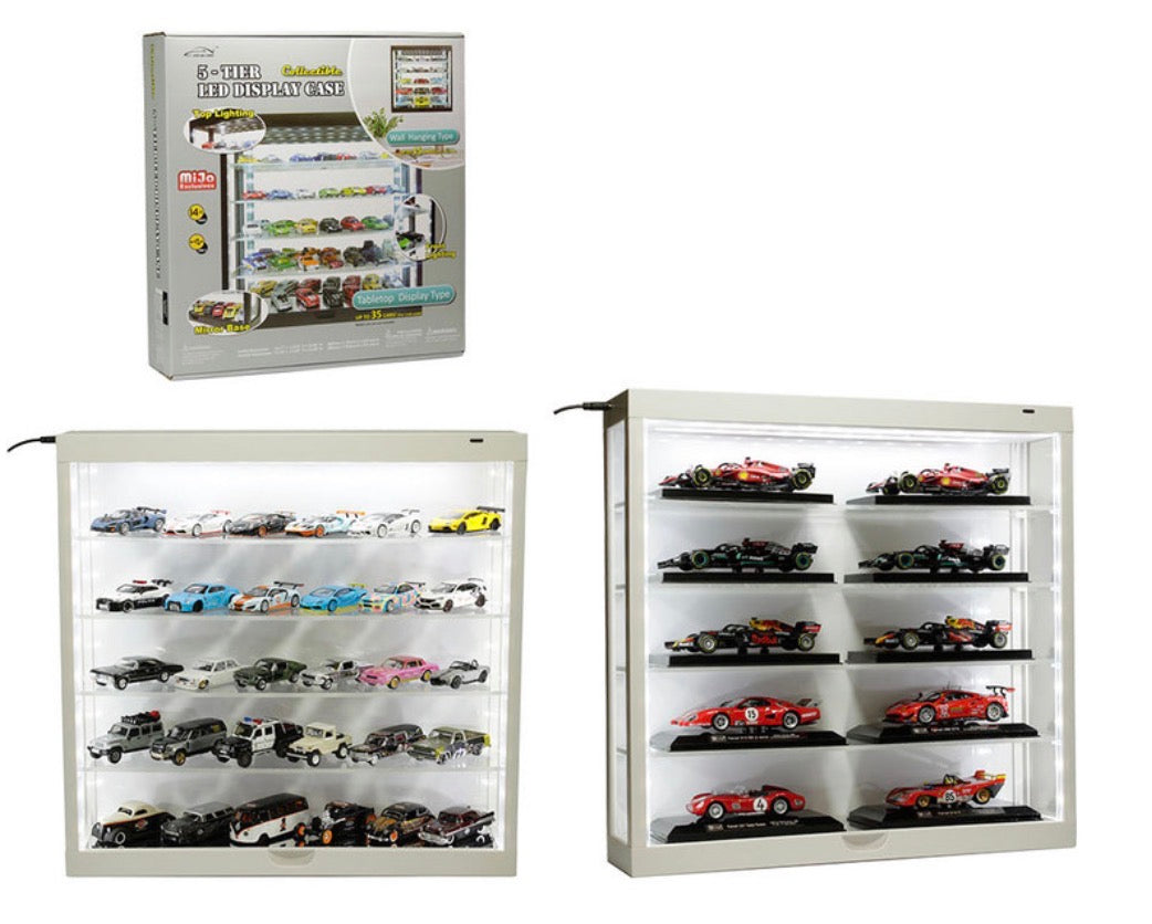 Showcase Wall Mount 5 Tier Display Case White with White Back Panel "Mijo Exclusives" for 1/64-1/43 Scale Models