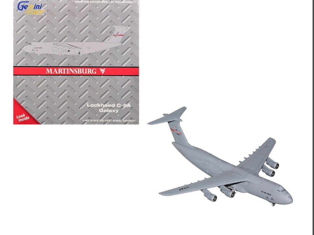 Lockheed C-5A Galaxy Transport Aircraft "Martinsburg Air Force Base" United States Air Force (68-0222) Gray "Gemini Macs" Series 1/400 Diecast Model by GeminiJets