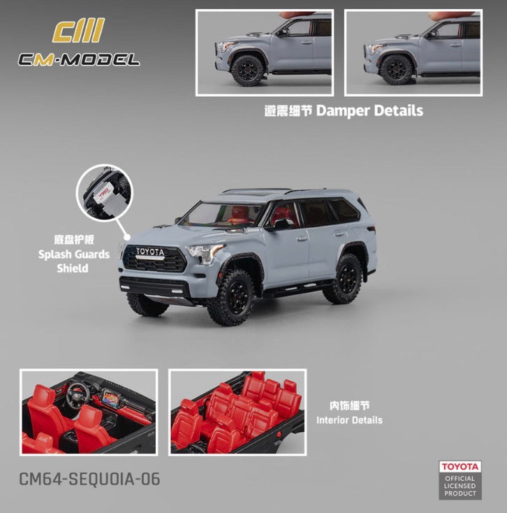 2024 Toyota Sequoia Cement Gray with Red Interior 1/64 Diecast Model Car by CM Models