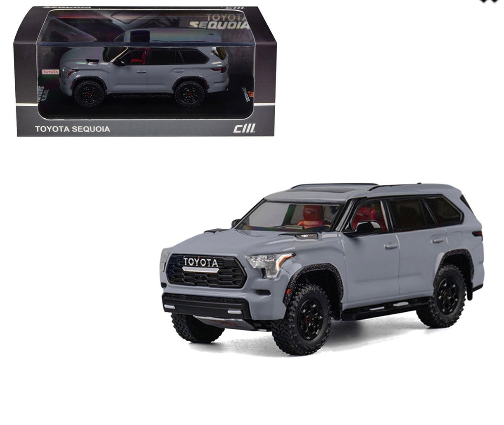 2024 Toyota Sequoia Cement Gray with Red Interior 1/64 Diecast Model Car by CM Models