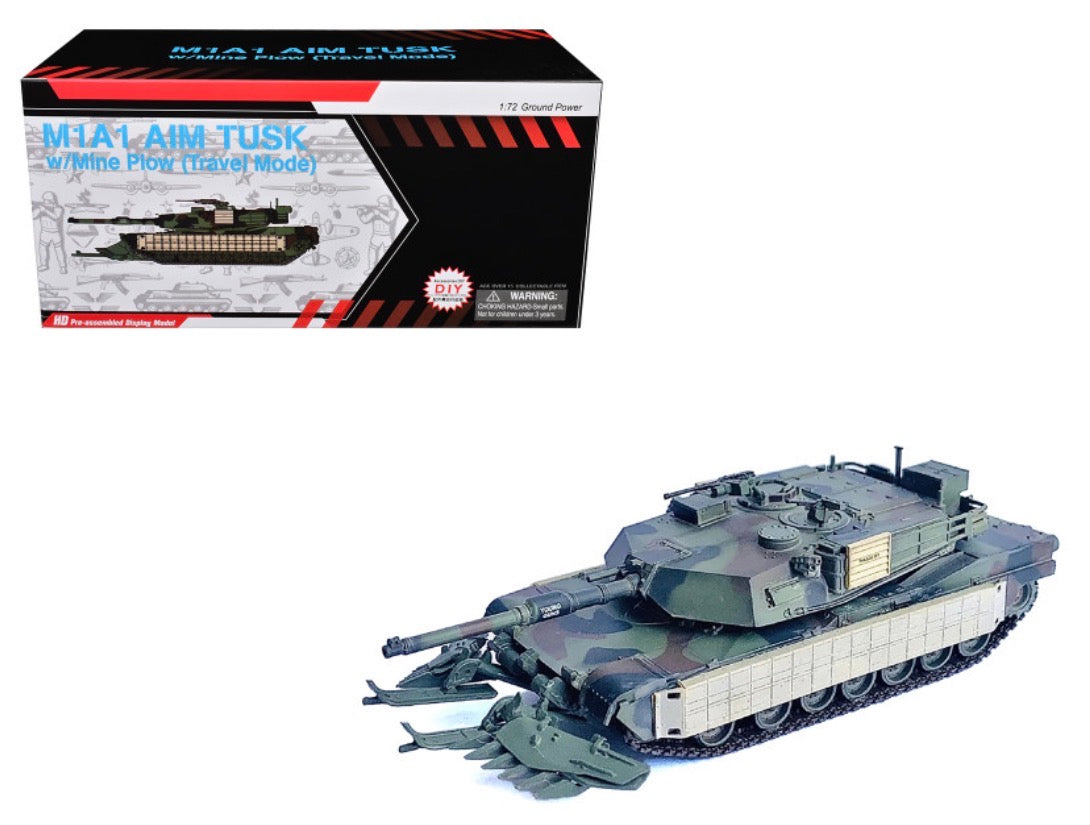 United States M1A1 AIM TUSK (Tank Urban Survival Kit) with Mine Plow (Travel Mode) "United States Marine Corps 8th Tank Battalion II MED Iraq" (2003) Green Camouflage "NEO Dragon Armor" Series 1/72 Plastic Model by Dragon Models