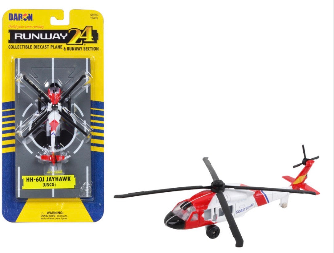 Sikorsky HH-60J Jayhawk Helicopter White and Red "United States Coast Guard" with Runway Section Diecast Model by Runway24